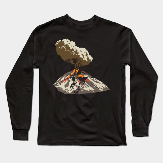 Dinosaur And Volcano Long Sleeve T-Shirt by WeStarDust